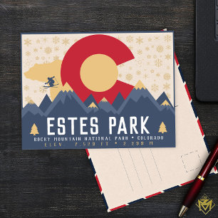 Estes Park Colorado Flag Mountain Ski Vintage Briefkaart
