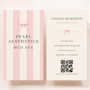 Estheetician Roze Groene Gestreepte Strik QR-code Visitekaartje