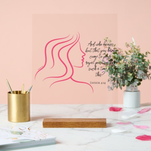 Esther 4:14 Schrift Bijbel Verse Roze Silhouet Acryl Bord (Huwelijk)