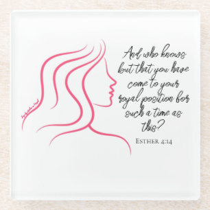 Esther 4:14 Schrift Bijbelvers Roze Silhouet Glazen Onderzetter