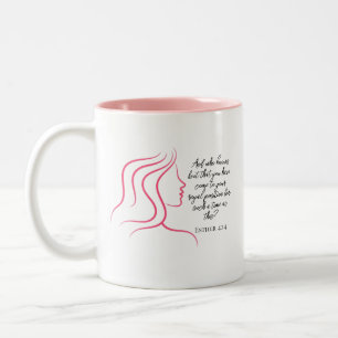 Esther 4:14 Schrift Bijbelvers Roze Silhouet Tweekleurige Koffiemok