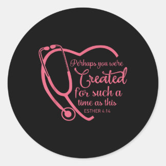 Esther 4-14 Verpleegster Stethoscoop Bijbel Christ Ronde Sticker