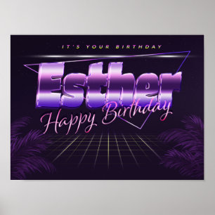 Esther Nom Vorname lila retro Poster Geburtstag