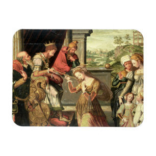 Esther voor koning Ahasuerus met Haman Magneet