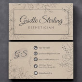 Esthetician Beige Suede Floral Line Art Script Visitekaartje