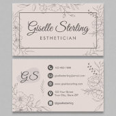 Esthetician Blush Pink Floral Line Art Script Visitekaartje