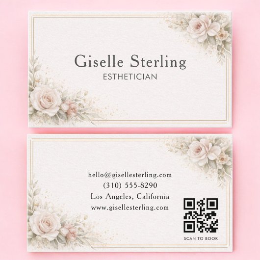 Esthetician Floral Neutral QR Code Professional Visitekaartje