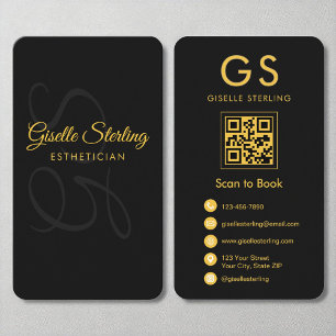 Esthetician Monogram Zwart Goud QR Code Schoonheid Visitekaartje