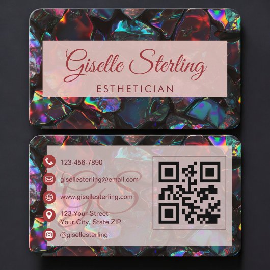 Esthetician Opal Black QR Code Visitekaartje
