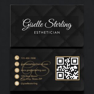 Esthetician QR-code zwart quilted leder luxe Visitekaartje