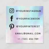 Esthetiek Holografisch Elegante Vlinder Modern Vierkante Visitekaartje (Achterkant)