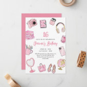 Esthétique rose, Ado rose Invitation anniversaire (Devant/Arrière en situation)