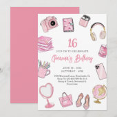 Esthétique rose, Ado rose Invitation anniversaire (Devant / Derrière)