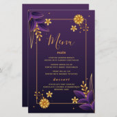 Esthétique violet et or Cartes de menu Mariage flo (Devant / Derrière)