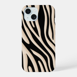 Esthetisch beige en zwart zebra streeppatroon iPhone 15 hoesje