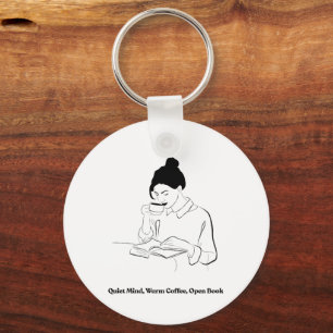 Esthetisch boek en koffie lijn kunst T-shirt Sleutelhanger