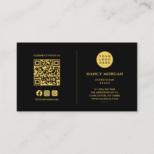 Esthetisch Esthetisch QR Code Logo Zwart en Goud Visitekaartje (Achterkant)