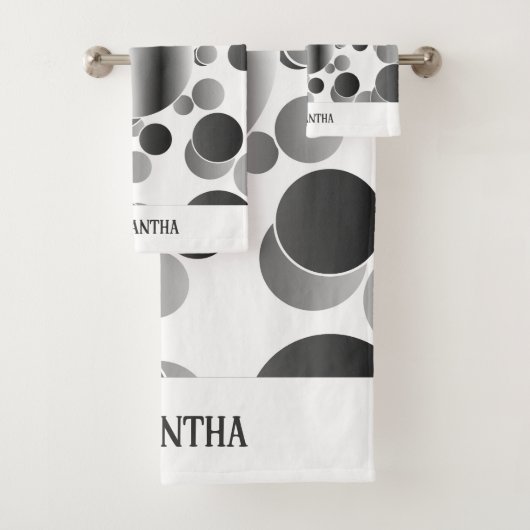 Esthetisch Grijs Abstract Polka Dots Pattern Wit Bad Handdoek (Insitu)