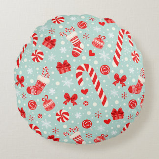 Esthetisch Kerstpatroon Snoepgoed Rond Kussen
