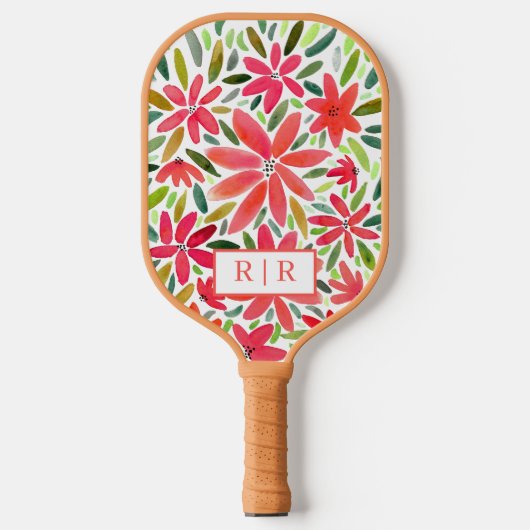 Esthetisch Monogram Initiaal Rode Bloemen Pickleball Paddle (Voorkant)