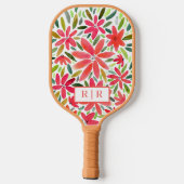 Esthetisch  Monogram Initiaal Rode Bloemen Pickleball Paddle (Achterkant)