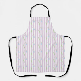 Esthetisch pastelroze gestreept patroon met bloeme schort