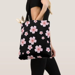 Esthetisch roze kersenbloesemmotief donker bloemmo draagtas