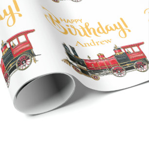 Esthetisch vintage trein verjaardagsinpakpapier cadeaupapier