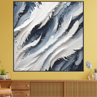 Esthetisch Witte Veerachtige En Blauwe Canvas Afdruk