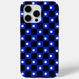 Esthetisch zwart-blauw dambordpatroon met retro st iPhone 15 pro max hoesje