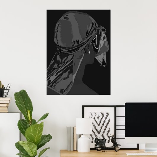 Esthetisch Zwart man met durag zwart en wit kunst Poster (Thuiskantoor)