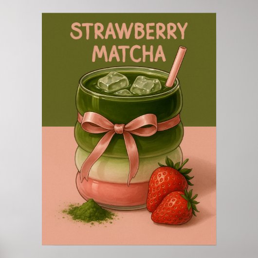 Esthetische aardbei matcha kunstprint, voedsel kun poster (Voorkant)