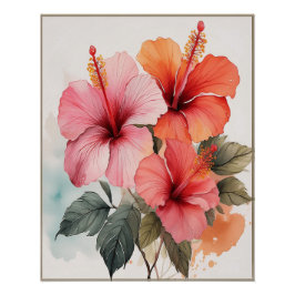 Esthetische Aquarel Bloemen Hibiscus Wand Poster Perfect Poster