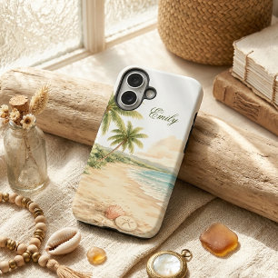 Esthetische Aquarel Strand Aangepaste Naam iPhone 16 Hoesje