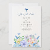 Esthetische blauwe bloemetuin bruiloft save the date (Voorkant)