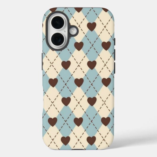 Esthetische blauwe,crème argyle hartpatroon hoes (Achterkant)