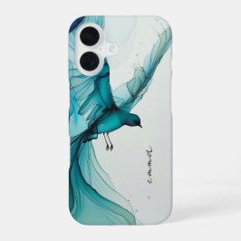 Esthetische Blauwe Waterverf Vliegende Vogel iPhon iPhone 16 Hoesje