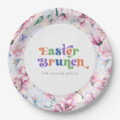 Esthetische bloemen Pasen Brunch Retro Typografie Papieren Bordje (Voorkant)