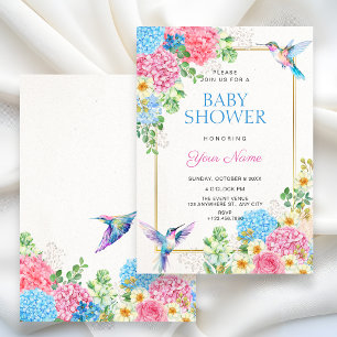 Esthetische bloemrijke vogel baby shower kaart