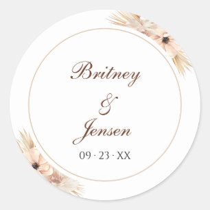 Esthetische Boheemse Zandkleur Natuurlijke Bloemen Ronde Sticker