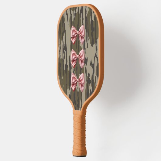 Esthetische Bottomland Camo Baby Roze linten & str Pickleball Paddle (Links)