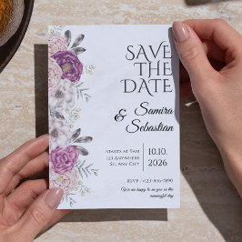 Esthetische Chic Bloemen Licht Grijs Save the Date Kaart