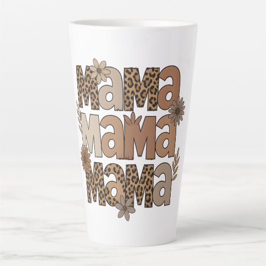 Esthetische Chic Mama Typografie Leopard Print Latte Mok (Voorkant)