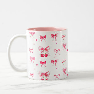 Esthetische Coquette Roze Bow Elegante Waterverf Tweekleurige Koffiemok