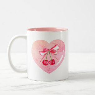 Esthetische Coquette Roze Bow Elegante Waterverf Tweekleurige Koffiemok