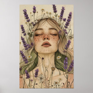 Esthetische Cottagecore Meisjes Kunstprint Poster