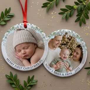 Esthetische eerste kerstfoto van nieuwe grootouder keramisch ornament