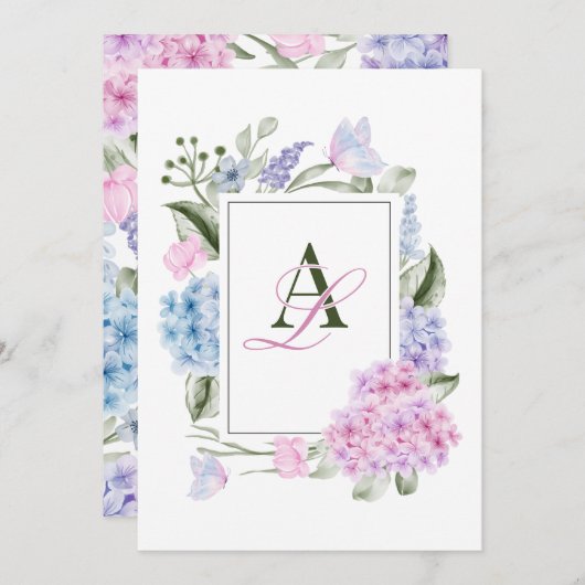 Esthetische Floral hortensia bruiloft Kaart (Voorkant / Achterkant)