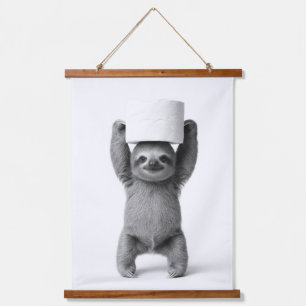 Esthetische glimlachende luiaard tilt toiletpapier hangend wandkleed