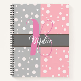Esthetische Grijze & Roze Kleur - Naam Monogram Notitieboek